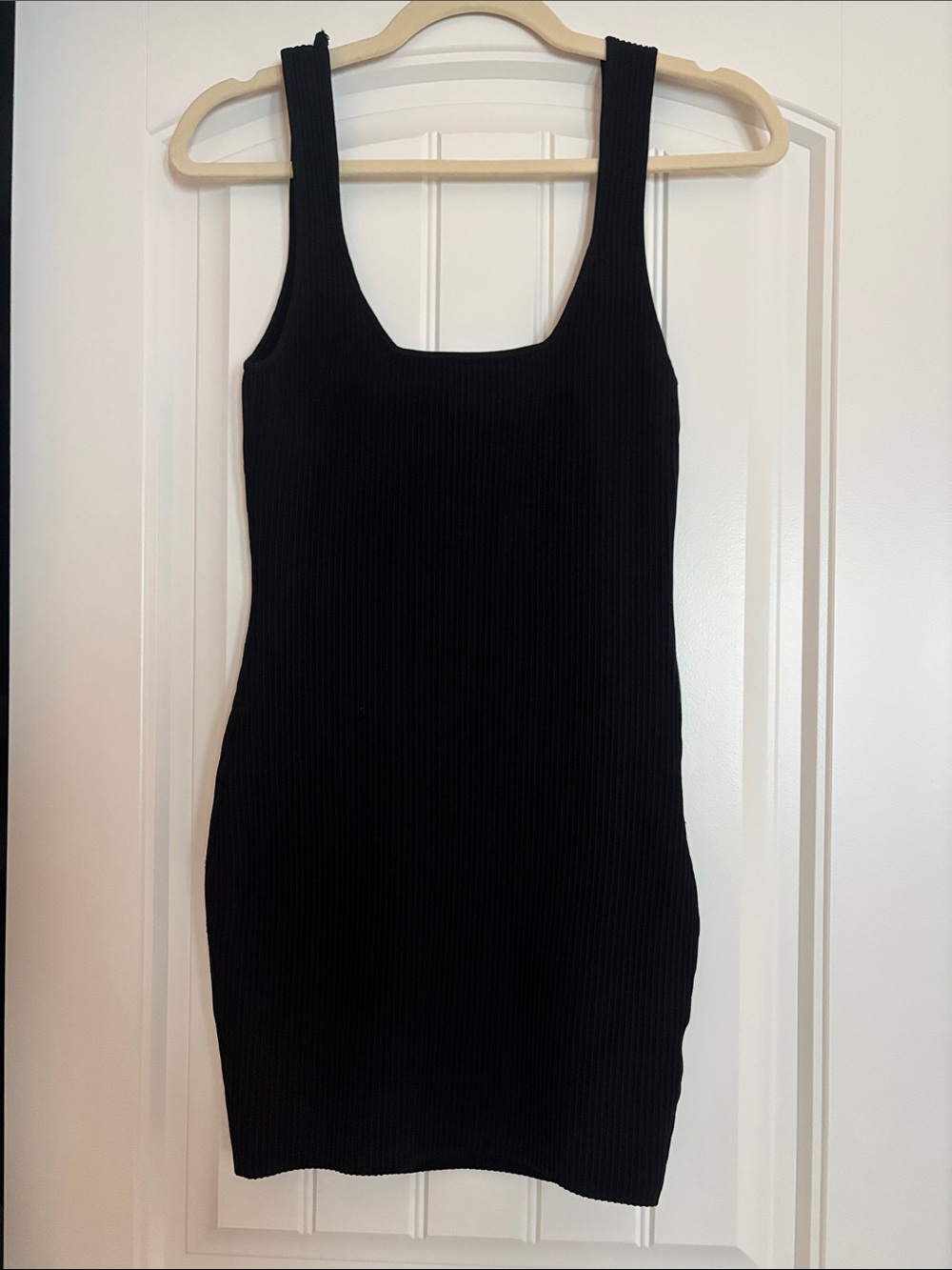 Stretch Ribbed Black Mini Dress